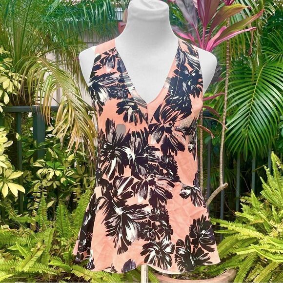 Rebecca Taylor Split Wood Rose Peplum Sleeveless Blouse - Picture 2 of 8